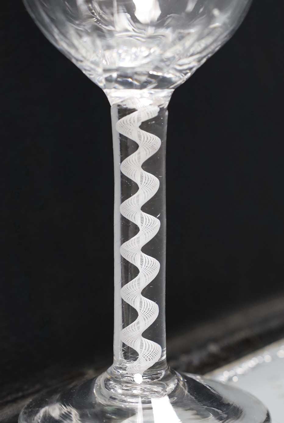 An opaque twist wine goblet, 18th century, 19cms high
